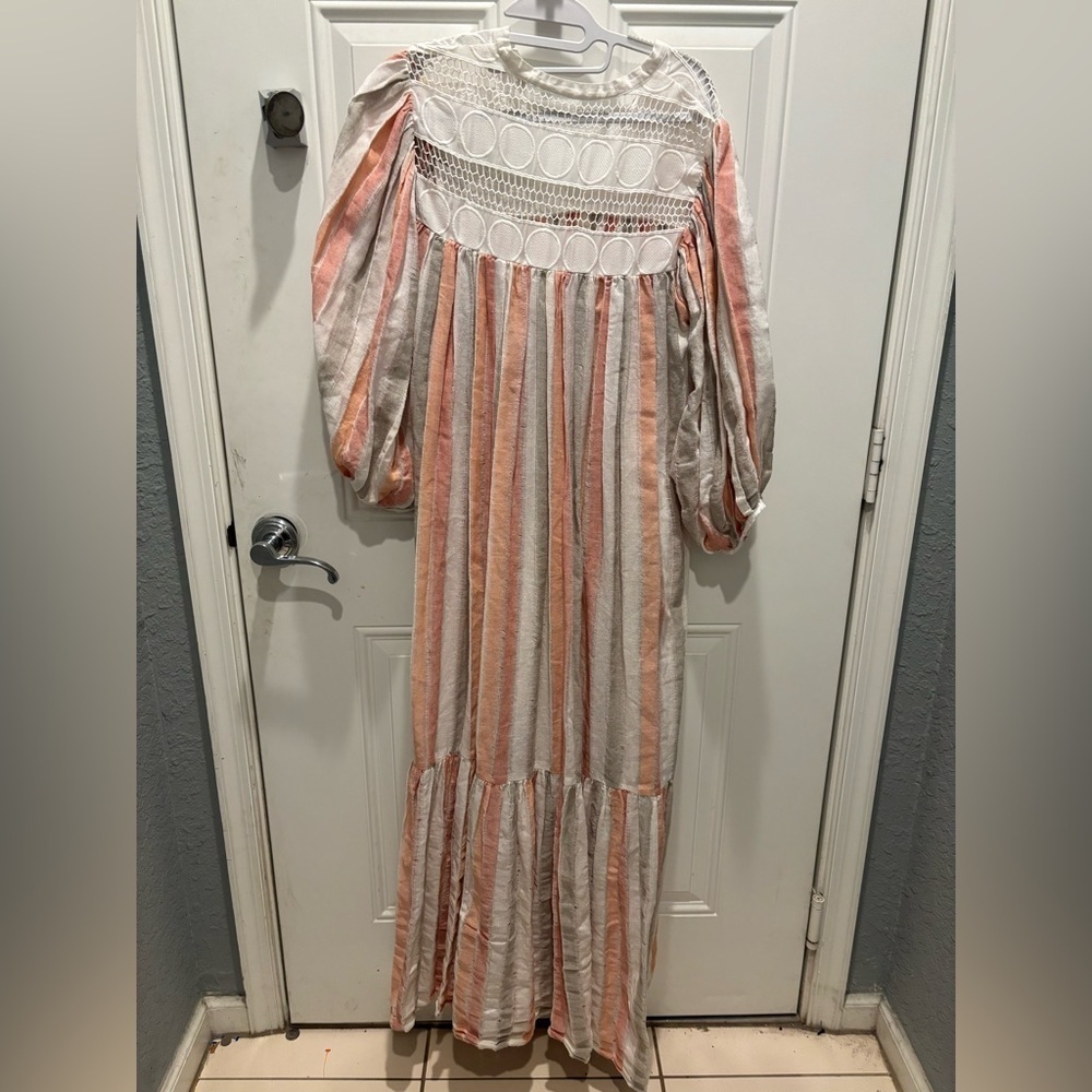 Love Binetti Light My Fire Striped Cotton Maxi Dress sz L - Picture 3 of 6